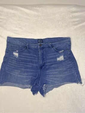 Womens Mid-Rise Distressed Denim Shorts - Blue